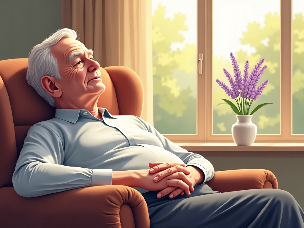 A hospice nurse providing can hospice come to an assisted living in a sunlit assisted living room, holding an elderly patient's hand with gentle reassurance