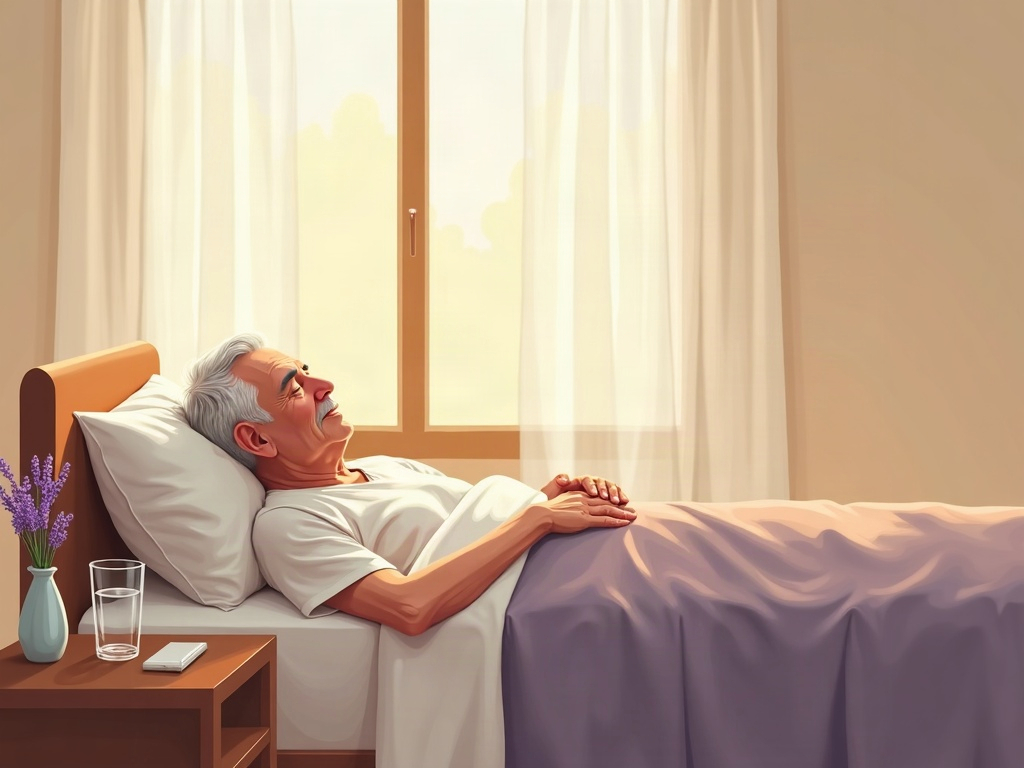A what end stage kidney failure feels like hospice nurse providing gentle comfort care to an elderly patient in a warm, sunlit bedroom