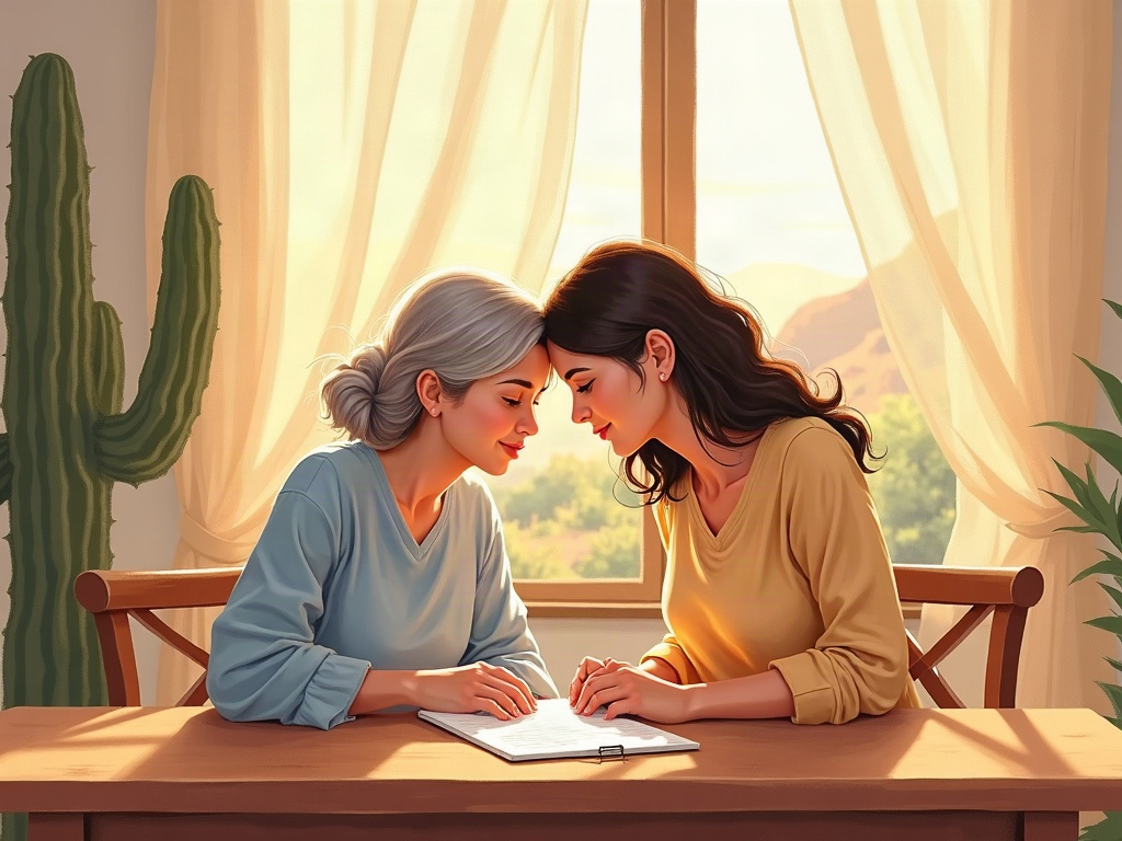 A compassionate hospice nurse providing rapid decline end of life what to expect support while sitting beside an elderly patient in a warmly lit home bedroom.