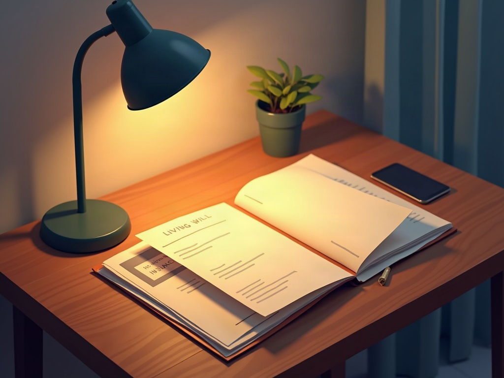 Organized end-of-life documents including a Medicare card laid out on a wooden table — a key step in knowing what to organize before a loved one dies